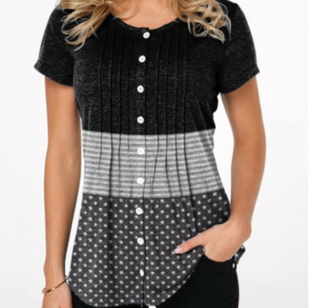BUTTON UP CRINKLE CHEST STAR PRINT